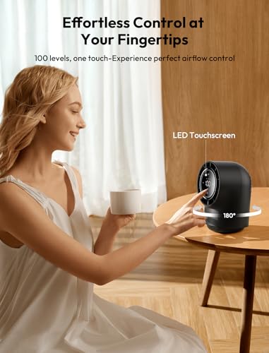 Aecooly Touch Control Desk Fan, 100 Speeds Quiet Digital Display 8000mAh Battery Powered Small Table Fan with 3 Oscillation Angles for Bedroom, Bedside, Office, Travel -Black