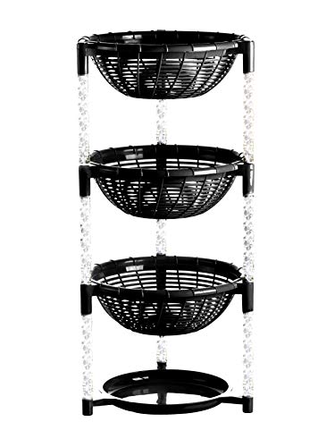 Uncluttered Designs Stacking Basket Bins - Display for Fruit, Potato, Onion & Produce, Crafts, Art Supplies & Housewares Organizer, Bedroom & Bathroom Organization & Storage (Black, 3 Tier + Plate)