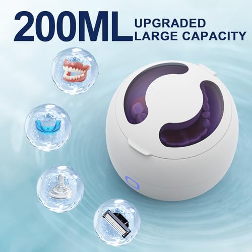 Ultrasonic Retainer Cleaner, ZYREX 45kHz Retainer Cleaner Machine, 24W Ultrasonic Cleaner with 4 Modes for Dentures, Night Guards, Mouth Guards, Toothbrush Heads, Jewelry, 200ML Portable (white)