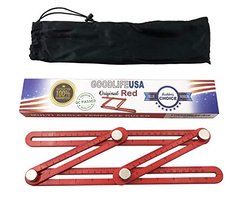 GlowGeek - Original RED Aluminum Alloy Multi Angle Measuring Ruler - Template Layout Guide for Shapes and Angles - Multi Functional Angle Measurement Tool (RED)