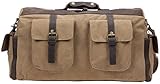 Iblue Oversized Leather Canvas Carry on Duffle Bag Large Tote Luggage Handbag 21.6 Inch #2858 (XL, khaki)