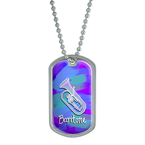 Baritone - Musical Instrument Music Brass Band - Blue and Purple Military Dog Tag Keychain