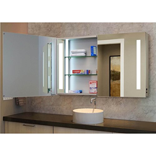 Innoci-USA Zeus LED Double Door Wall Mount Mirrored Lighted Medicine Cabinet Vanity Featuring IR Sensor, Tempered Glass Shelves and Rocker Switch 48" x 26" - Thumbnail 2