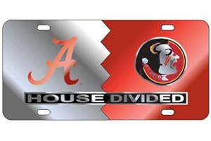 CRAFTIQUE Alabama Crimson Tide - FSU Seminoles Laser Mirrored House Divided License Plate Tag