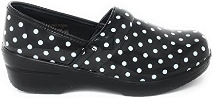 Rasolli Women's Professional Closed Back Clogs, White Polka Dots