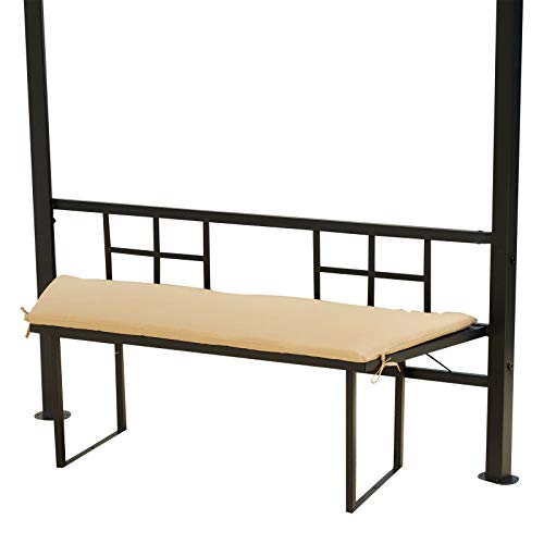 2-Tier Roof Light Brown 12.5 FT Steel Pavilion Canopy Tent Outdoor Octagon Patio Gazebo Shelter Outdoor Sun Shade w/ 4 Padded Benches with Ebook