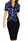FORTRIC Women Sexy Knee Length V Neck Bodycon Wear to Work Cocktail Pencil Dress