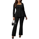 ABKY Pant Suits for Women Dressy 2 Piece Long Sleeve Blazer Set Business Casual Elegant Fall Outfits Office Work Sets