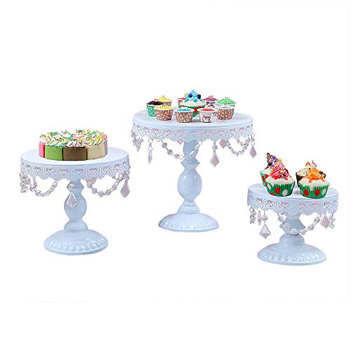 12 Set Metal Crystal Cake Holder Cupcake Stand Cake Dessert Holder with Pendants and Beads,Wedding Birthday Dessert Cupcake Pedestal Display,White (12) - Thumbnail 3
