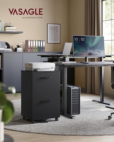 VASAGLE CUSTOS Collection - 2-Drawer File Cabinet, Small Rolling Filing Cabinet for Home Office, Printer Stand, for A4, Letter-Size Documents, 15.7 x 16.5 x 27.6 Inches, Matte Black UOFC040B16