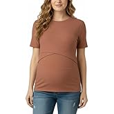 Motherhood Maternity Womens Short Sleeve Crew Neck Cross-Over Nursing Tee Shirt for Breastfeeding with Easy Access