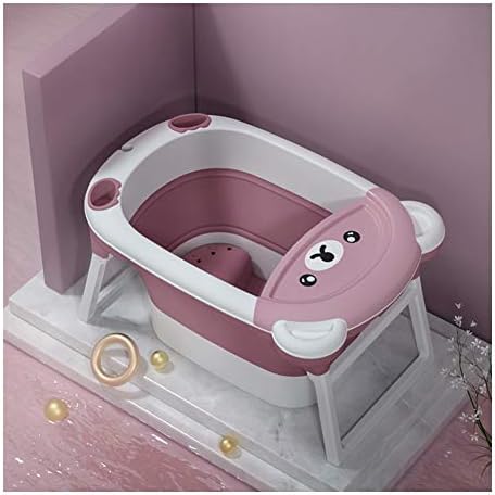 Algwxq 子供のお風呂バケツ 贈り物 折りたたみ浴槽赤ちゃん スイミング浴槽 新生児大浴場バレル 家庭用プール Pink Color かわいいクマは座って嘘をつくことができます