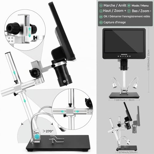 Andonstar AD249S HDMI Digital Microscope 10.1 Inch 2000x for Adults, UHD 2160p Video Recording 3 Lenses, Soldering Microscope