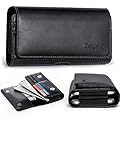 iPhone 8 Plus 7 Plus Holster Belt Case,Premium Pu Leather Horizontal Carrying Case Smartphone Sleeve Cover Hold 2 Cellphones for 5.5 inch/Belt Loop/Magnetic Snap Closure for Samsung S8 Plus-Black