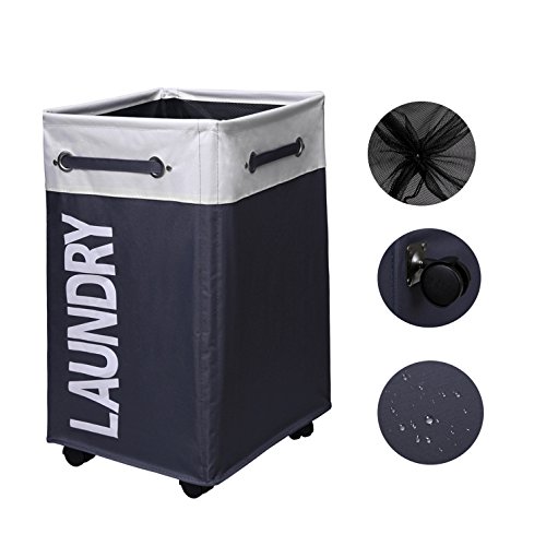 Cleversion Laundry Hamper with Wheels-Waterproof Rolling Laundry Basket –Double Color Foldable Clothes Hamper(Dark Gray&amp;Beige)