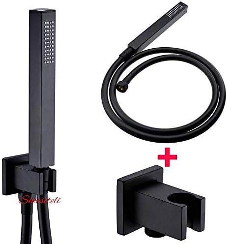 Matte Black Finish Shower Head Brass Bracket Holder Wall Connector Elbow 1.5cm PVC Hose Hand Shower Set