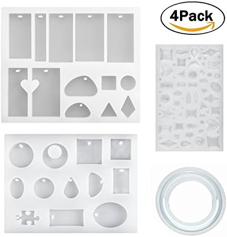 ZJKOO 4 Pcs Jewelry Casting Molds Silicone Resin Jewelry Molds for DIY Earring Necklace Bracelet Craft Making