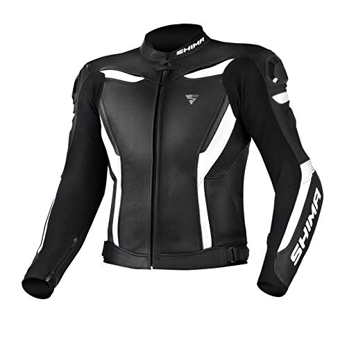 SHIMA CHASE Motorcycle Jacket for Men | Leather Biker Summer Riding Jacket Sport Ventilated with Shoulder Sliders, CE Back, Shoulder, Elbow Armor Pads, Reinforced Double Seams (White, 54)