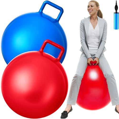 Photo 1 of Lewtemi 2 Pcs 31 Inch Big Hopper Ball Jumping Hopping Inflatable Bouncing Ball with Handle and Air Pump for Adults Carnival Outdoor Sports Game(Red, Blue)