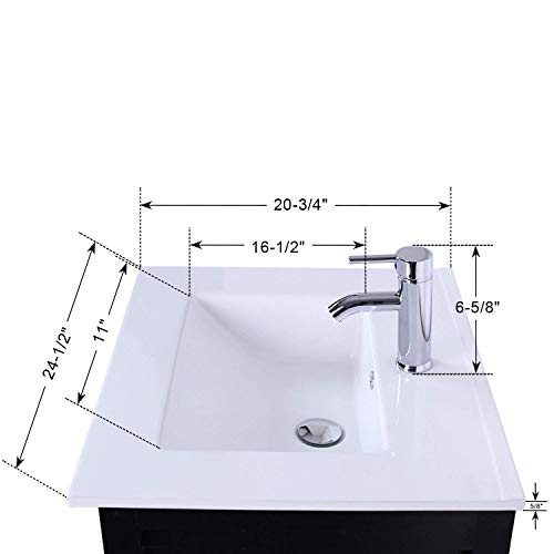 U-Eway 24" Rectangle Drop In White Bathroom Ceramic Sink Porcelain Top With Overflow Faucet Chrome 1.5 GPM Pop Up Drain Water Supply Lines EA08