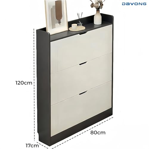 DAYONG Shoe Storage Cabinet, Wood Shoe Storage Organizer with 3 Flip Drawers, Slim Hidden Organizer for Entryway, Narrow Shoe Cabinet for Small Space Hallway Living Room Dorm. (COULUR2)