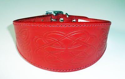 4doggies14-17" Red Embossed CELTIC Leather Design Whippet Greyhound Collar 3 Sizes