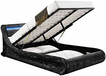 Unmatchable LED Velvet Ottoman Bed Frame - Comes in Silver or Black & Multiple Sizes (King Size 5FT, Black)