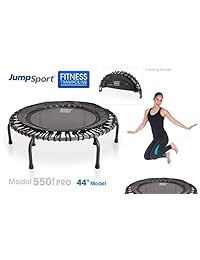 JumpSport 550F PRO Trampolín de entrenamiento, con superficie para rebotes extra grande, muy estable, no se tambalea, plegable, de alta calidad, duradero, silencioso. Incluye 4 videos musicales de entrenamiento [idioma español no garantizado].