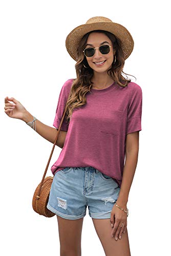 HIYIYEZI WOMEN’S SHORT SLEEVE T SHIRTS LOOSE CASUAL SUMMER HIGH LOW HEMS TUNIC TOPS (X-LARGE,VG MAUVE)