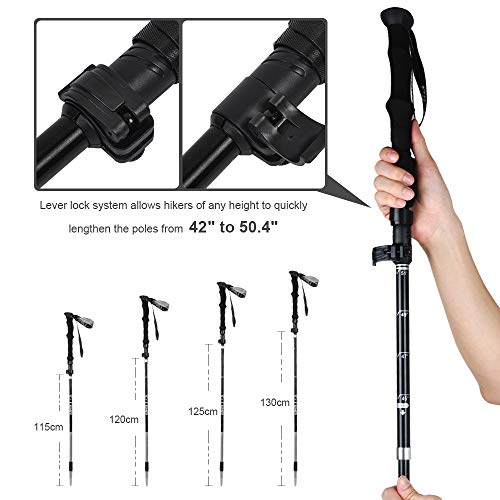 Lifella Collapsible Trekking Poles, 2 Pack Lightweight Adjustable Shock-Absorbent Walking Sticks with Terrain Accessories & Carry Bags for Mountain Hiking, Camping, Backpacking