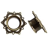 Antiqued Brass Tribal Lotus Flower Single Flare Flesh Tunnel Ear Plug Stretching Kit Gauge 8mm to 20mm