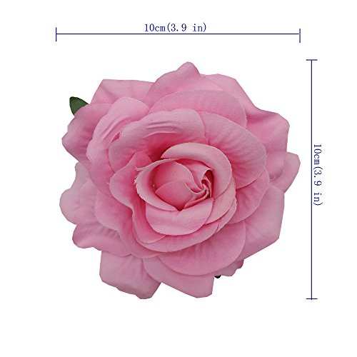 Sanrich 4pcs/pack Mexican Hair Flowers Pink Fabric Rose Hair Flowers Clips Hairpin Brooch Hair Accessory Wedding Party Headpieces (pink) - Thumbnail 4