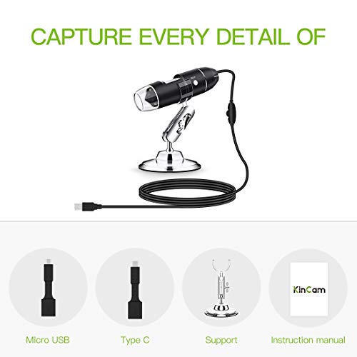 USB Microscope, KinCam 1080P Digital Microscope Up to 1000X Zoom 1080P 2.0 MP with 8 Adjustable LED Lights and 3-in-1 Micro USB/Type-C/USB, Compatible with Windows 7 8 10, Mac and Android - Thumbnail 6