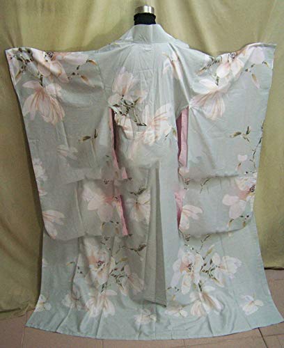 Women Japanese Light Floral Long Furisode Kimono Cosplay Costume Outfit,All Set 1,One Size - Thumbnail 2