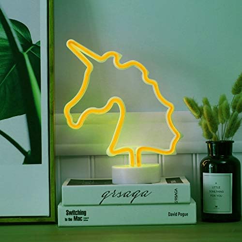 HONGM Warm White Unicorn Head Neon Night Light with Base Battery Powered/USB Neon Sign Night Lamp for Bedroom, Living Room, Hallway, Holiday Party Decoration