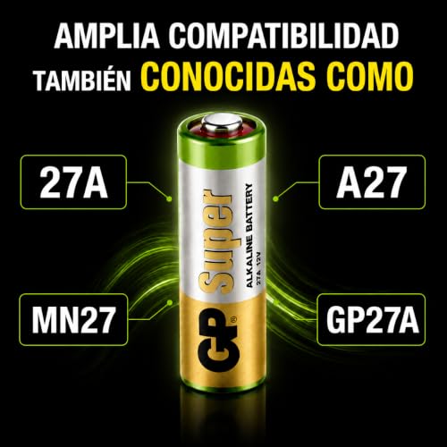 GP Pilas 27A Super - Lote de 5 | Pilas Alcalina 27 MN27 12V | Energía Duradera, Rendimiento Excepcional