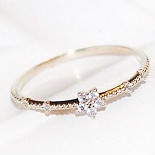 14K Dainty and Delicate Cubic Zirconia Flower with Accents Stackable Ring - Rose Gold / White Gold Plated (Size 3-9)