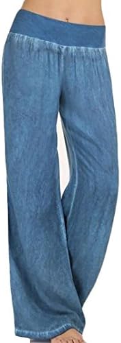 RRINSINS Women Loose High Waist Washed Denim Wide Leg Palazzo Pant Blue L