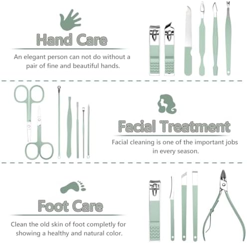 Tagliaunghie Set Professionale, 18 Pezzi Grooming Kit Strumenti, Kit Pedicure Manicure Professionale Donne Uomini per Manicure, Grooming con Bella Box (Verde)