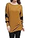 Allegra K Women's Contrast Color Round Neck Draped Long Sleeve Batwing Dolman Tunic Tops Medium Brown