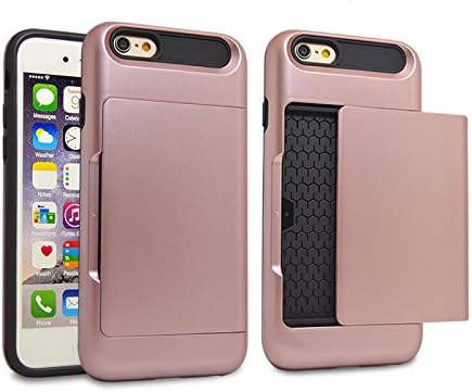 iPhone 6S Plus Case,Decovans DP23 iPhone 6S Plus Card Slot Wallet Case Hybrid Hard PC Shell Full Body Shock Absorption Slide Card Holder Scratch Protective Case Cover for iPhone 6 6S Plus - Rose Gold