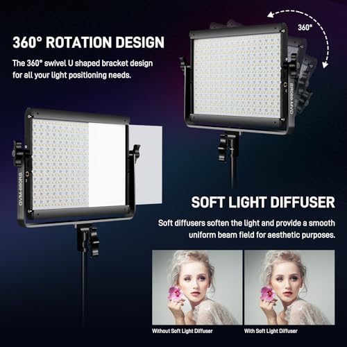 GVM 50W RGB LED Video Light, 680RS LED Panel Light with APP Control, Studio Lighting with 8 Stage Lighting Effects Lighting Kit for Youtube, 3200K-5600K, CRI 97+