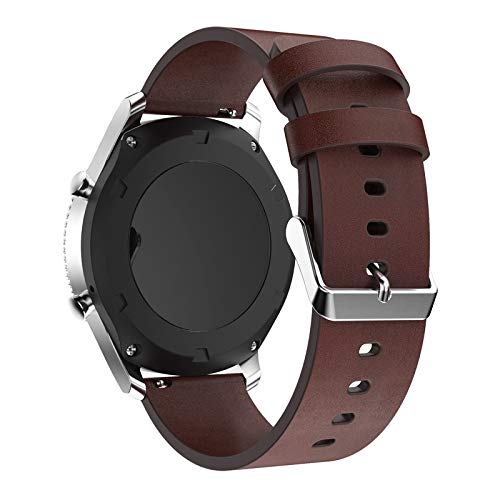 PINHEN 22mm Quick Release Watch Bands,Leather Replacement Strap for Gear S3, Moto 360 46mm, LG G Watch, Huawei Watch 2 Classic, Ticwatch Pro (Leather Coffee)