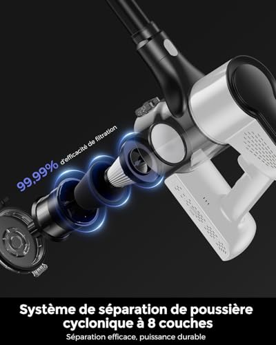 VACTechPro F02 Lite 550W/50Min/50KPa Cordless Mop Vacuum Cleaner with 8 Layer Filtration for Floors, Carpet and Hair, Black and White