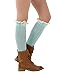 Knee High Crochet Boot Socks for Women Cotton Knit Lace Trim Leg Warmers with Button