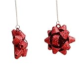 VK Accessories 1 Pair Dangle Earrings Red Large Bow Earrings for Womens, Girls Christmas Theme Gift Earring Hook Style Thanksgiving Day Earring Pendant(Red)
