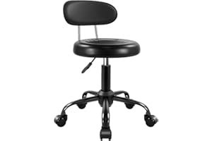 WKWKER Rolling Stool with Wheels Swivel Stool with Back Height Adjustable Chair PU Leather Rolling Chair Ideal for SPA Salon Home Office Drafting Work (Black)