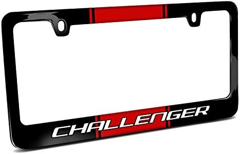 Dodge Challenger Racing Stripe Cover Chrome Black Metal License Plate Frame Holder