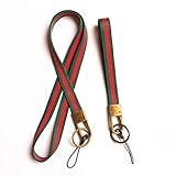 Soft Woven Stripe Neck Lanyard and Hand Wrist Strap for Cell Phone,Camera,KeyChain,ID Name Tag Badge Etc Device, With Bronze Hook and Key Ring.1 Set contains 1 Neck Strap and 1 Wrist Strap (Green/red)