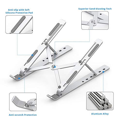Onvian Laptop Stand, Aluminum Adjustable Laptop Computer Stand Tablet Stand, Foldable Portable Desktop Holder, Fits up to 15.6 inch Laptop and All Tablets - Thumbnail 3
